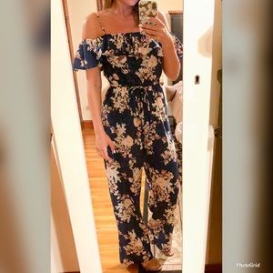 Navy blue floral jumpsuit